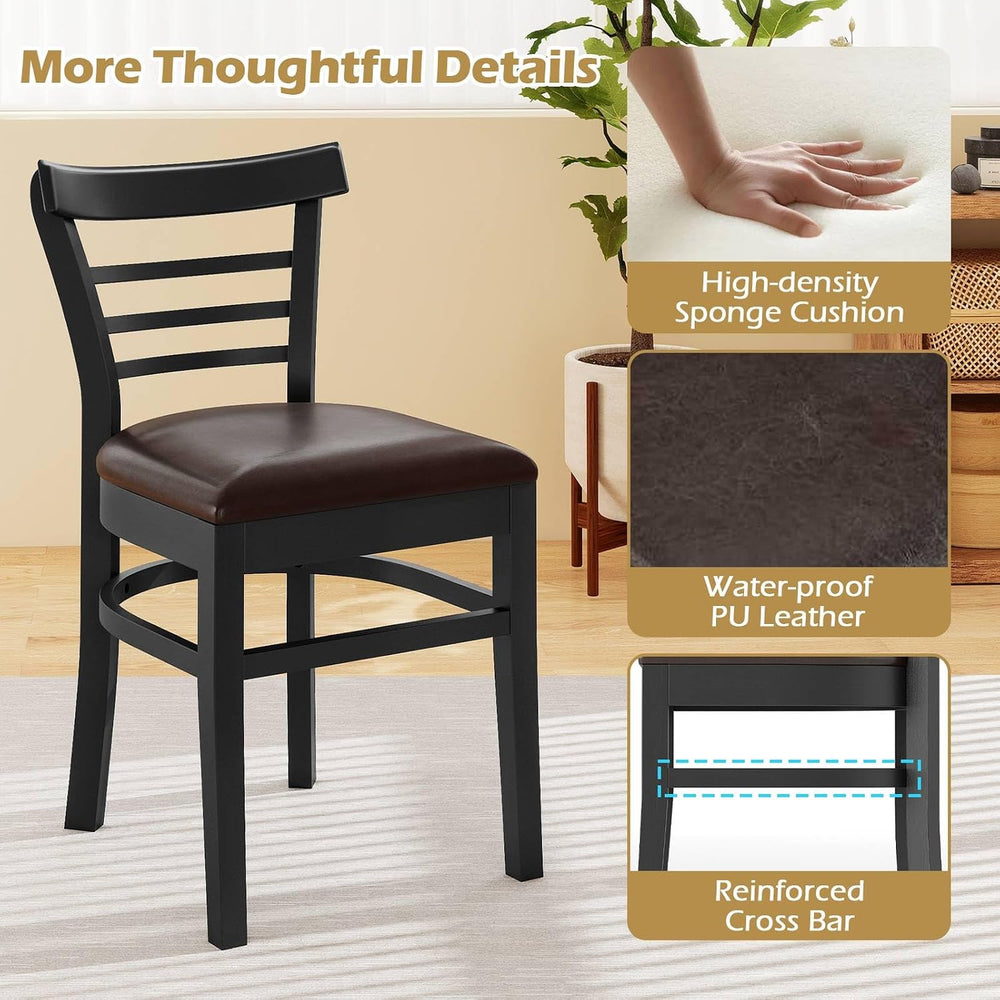 GOFLAME Wooden Dining Chairs Set of 2, PU Leather Upholstered Kitchen Chairs ...