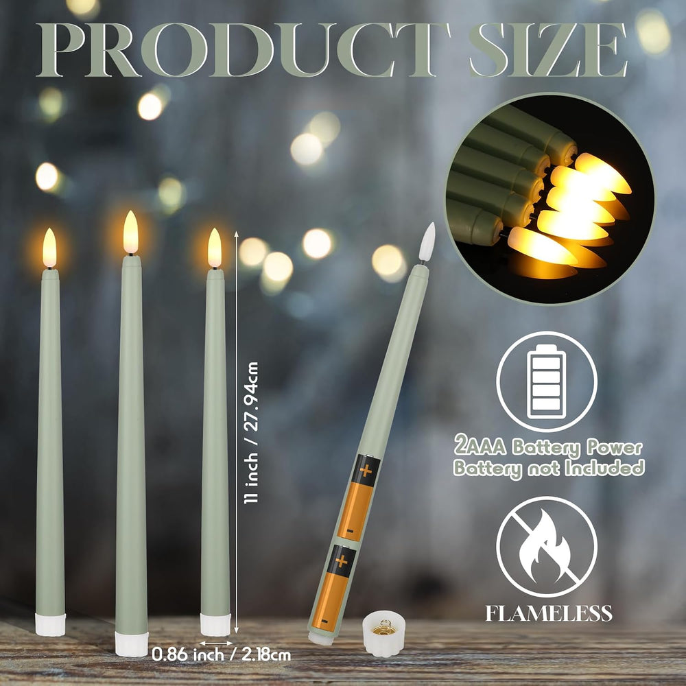 Macarrie 24 Packs Flameless Taper Candles Battery LED 11",Light Green