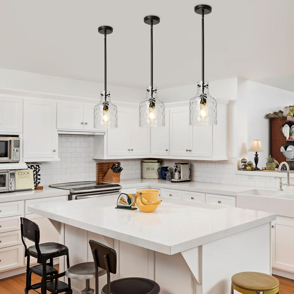 WILON Industrial Glass Pendant Lights for Kitchen Island, Modern Black Panden...