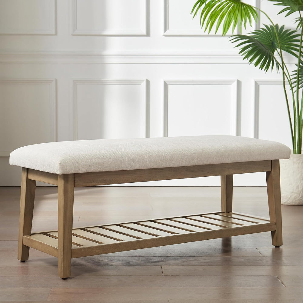Zihanhome Entryway Shoe Bench, End of Bed Bench,Upholstered Bench(Beige)