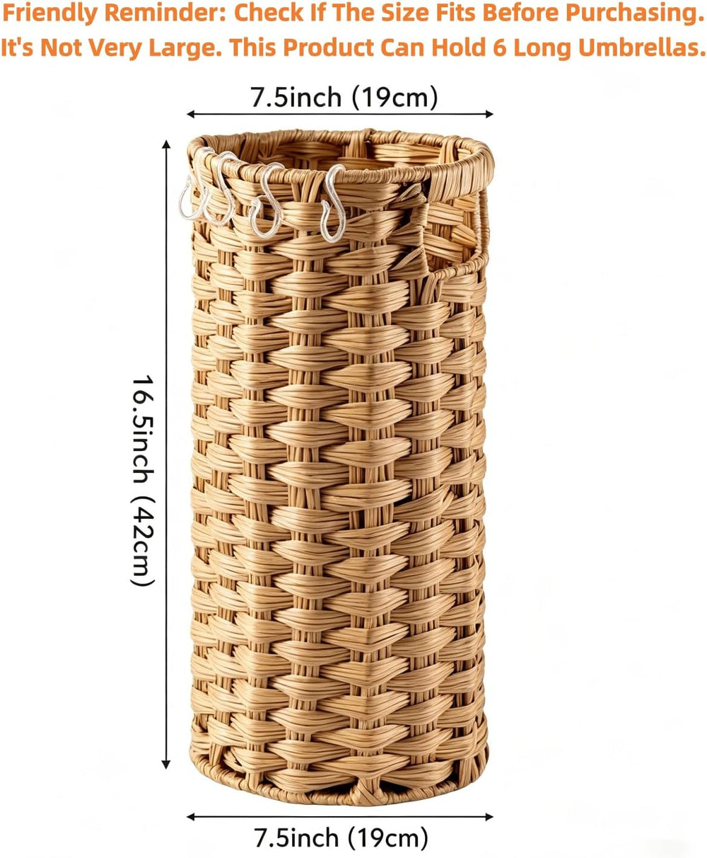 Rattan Umbrella Stand for Entryway,Hand-Woven Umbrella Holder Indoor with Doo...