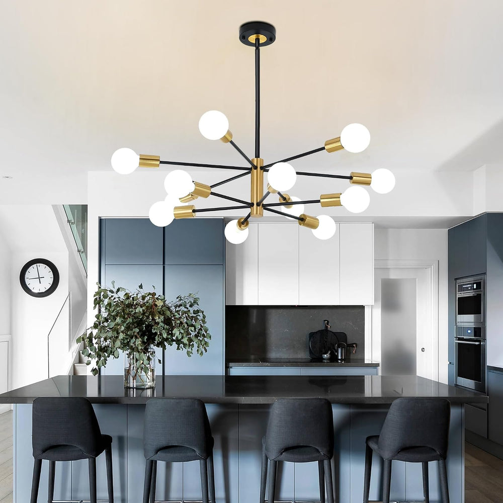 12-Light Modern Sputnik Chandelier, Mid Century Black Gold Ceiling Chandelier...