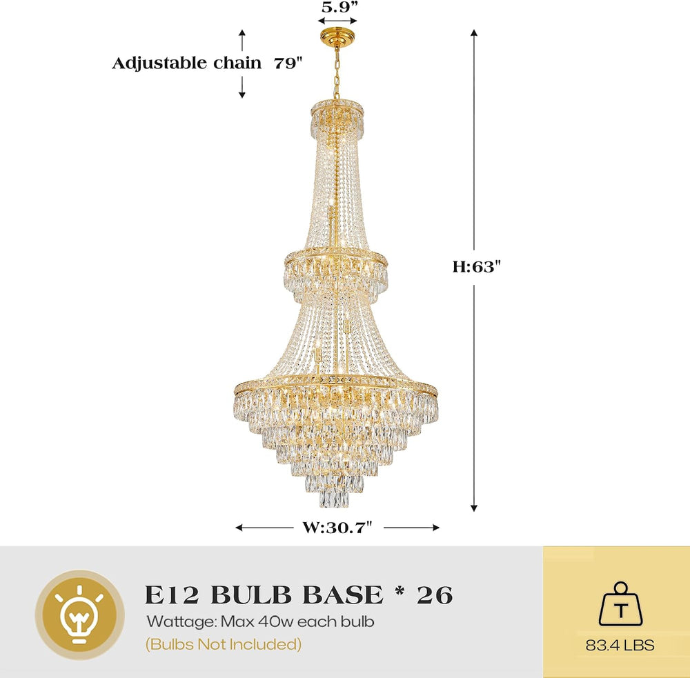 Large Gold Luxury Crystal Chandeliers 26 Lights Modern Chandelier for High Ce...