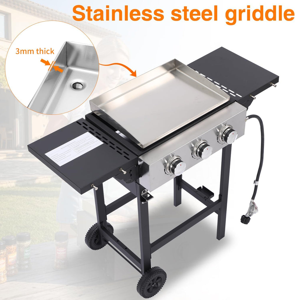 Flat Top Gas Griddle Grill with Stainless Steel Griddle, Includes Dust Cover ...