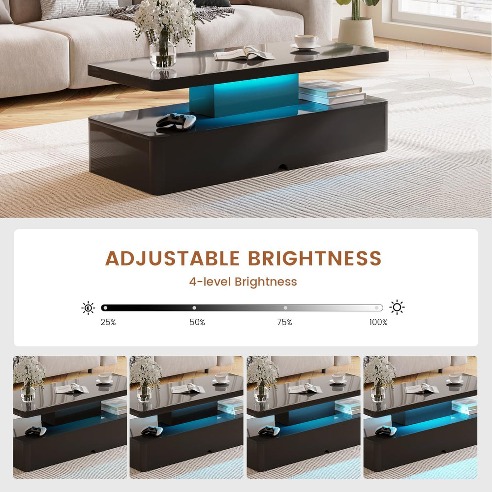 40" Modern Living Room Tables, LED Coffee Table with LED Lights, 2 Tier ...