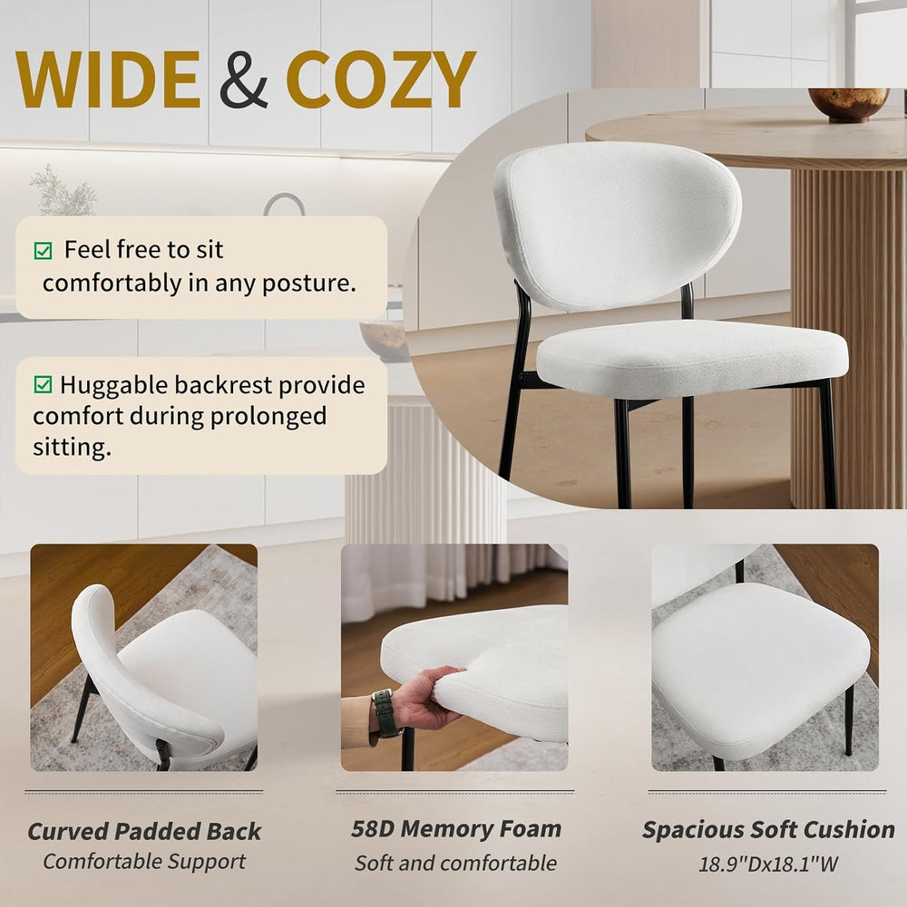 STOOLINK White Chenille Dining Chairs, Upholstered Kitchen Chairs Set of 2
