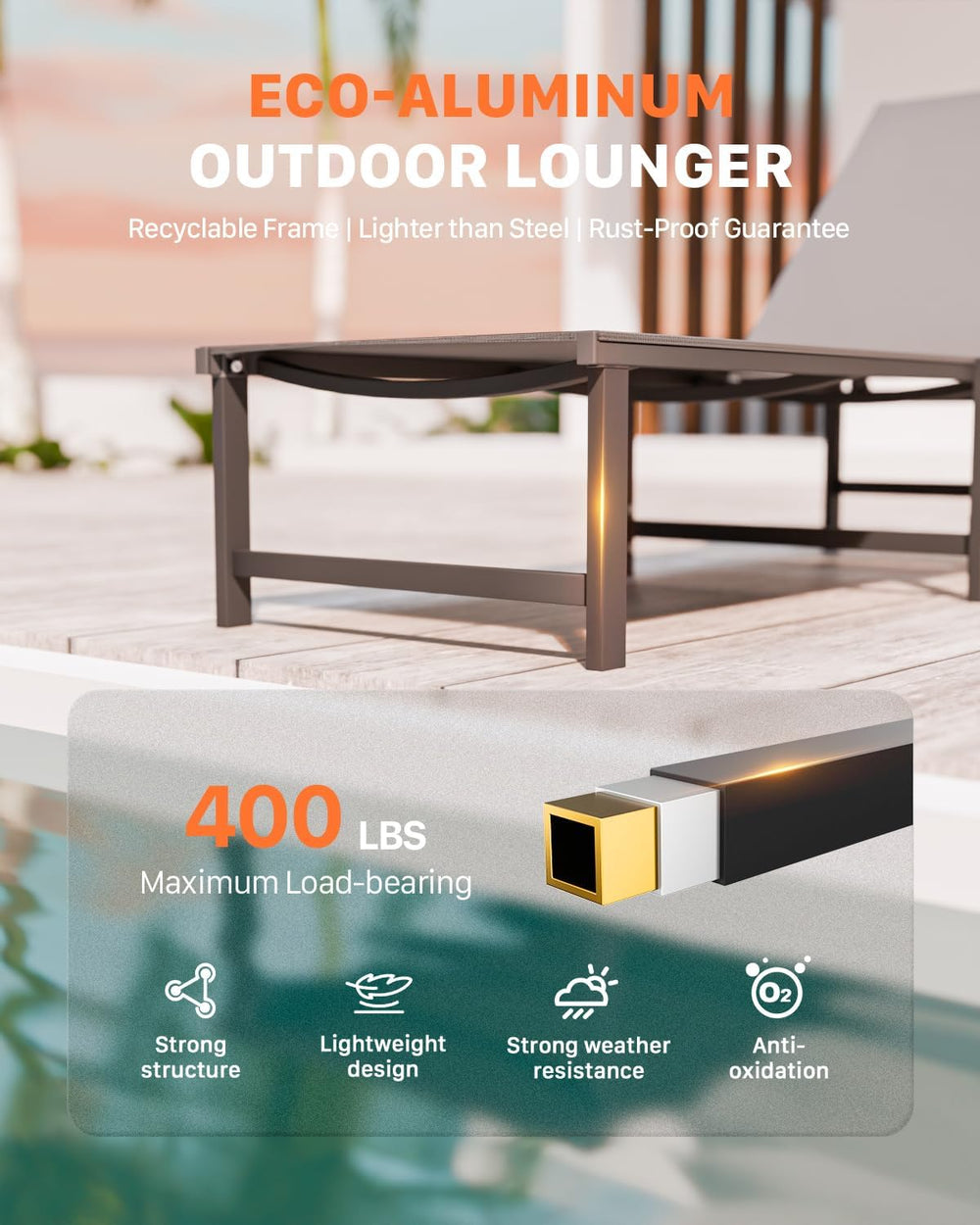 Aluminum Patio Chaise Lounge Chair Outdoor,Grey