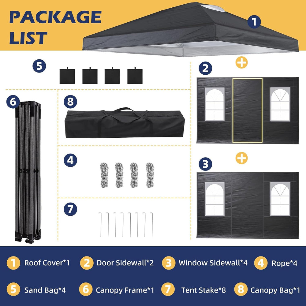 EROMMY Instant 10x10 Pop Up Canopy Tent, Heavy Duty Waterproof Folding Party ...