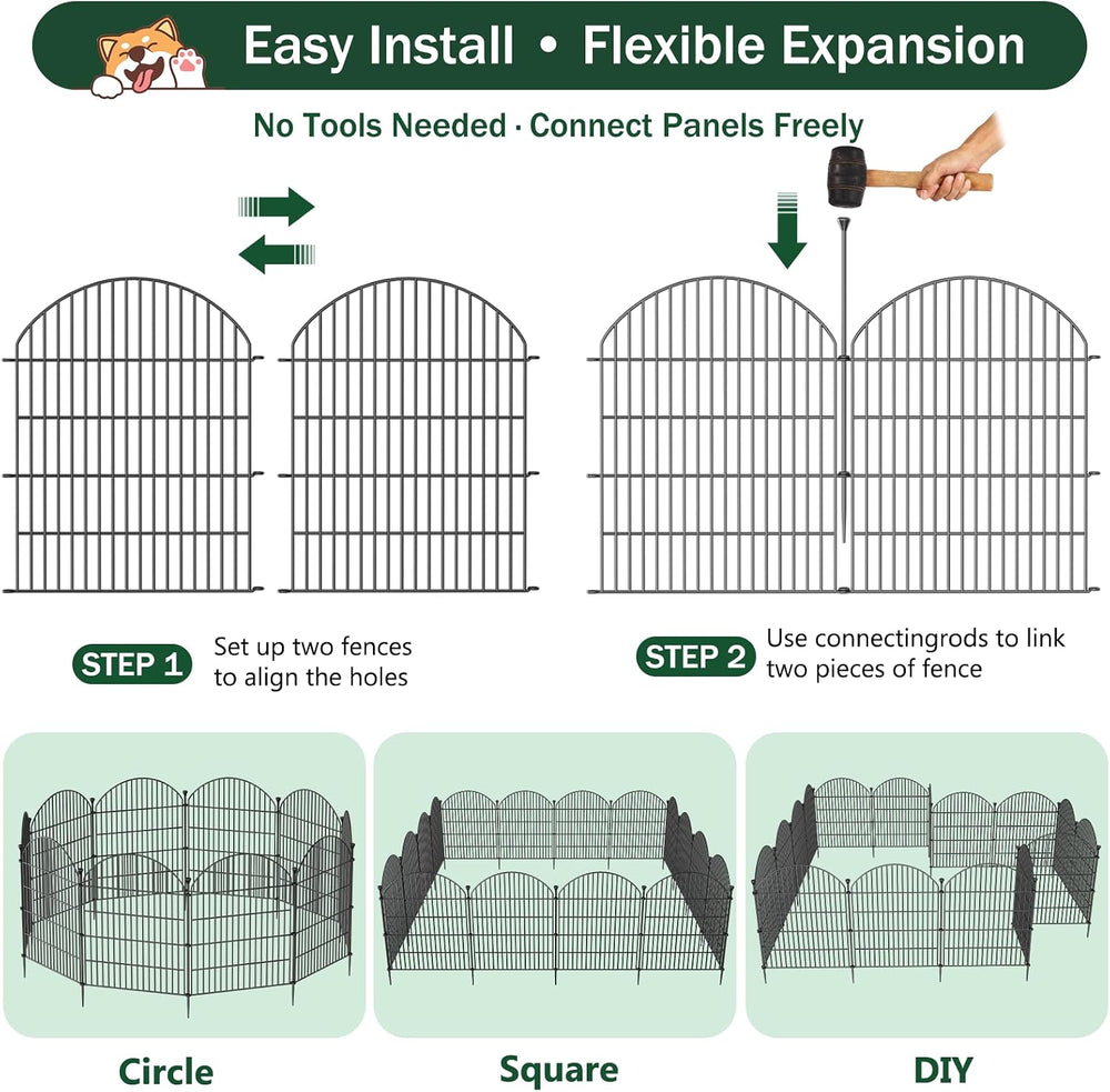 No Dig Garden Fence Panels, Dog Fence Outdoor for Yard, 6 Pack