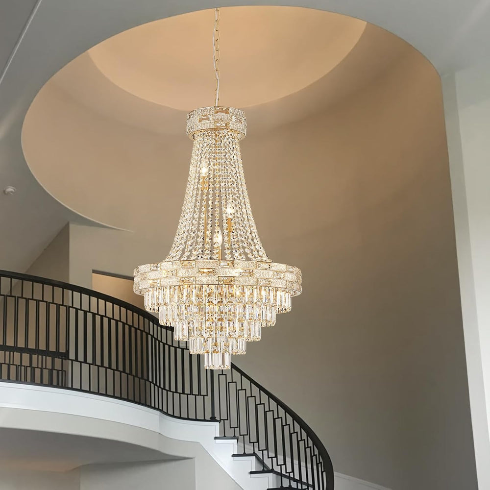 Luxury Gold Crystal Chandeliers 12 Lights Modern Chandelier for High Ceilings...