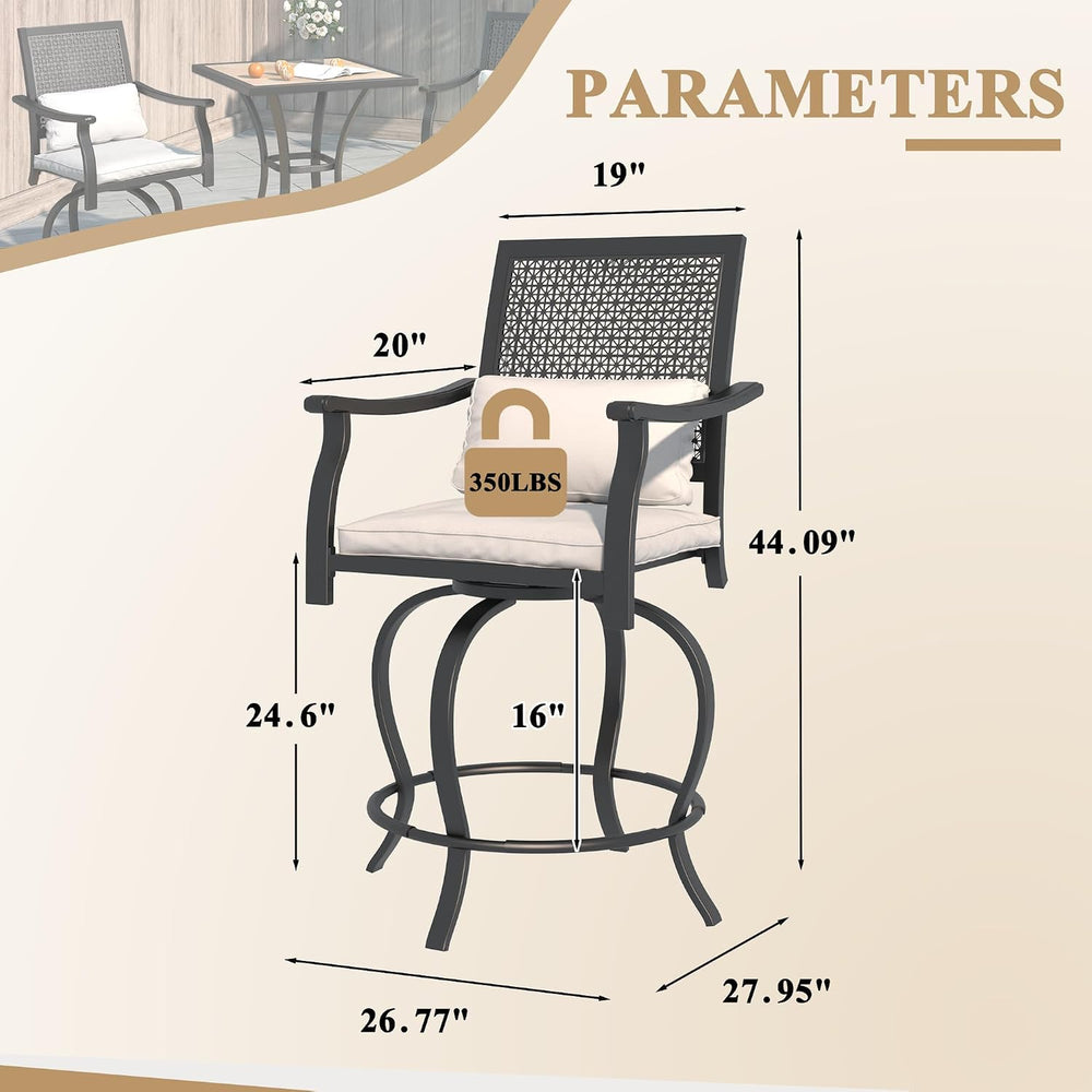 AECOJOY Outdoor Swivel Bar Stools Set of 2, Patio Bar Height Outdoor Chairs w...