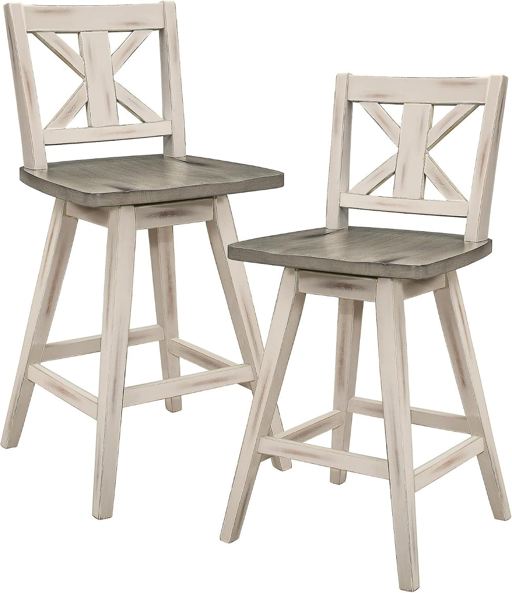 Lexicon Swivel Counter Height Stools Set of 2,X Back,Antique White/Grey