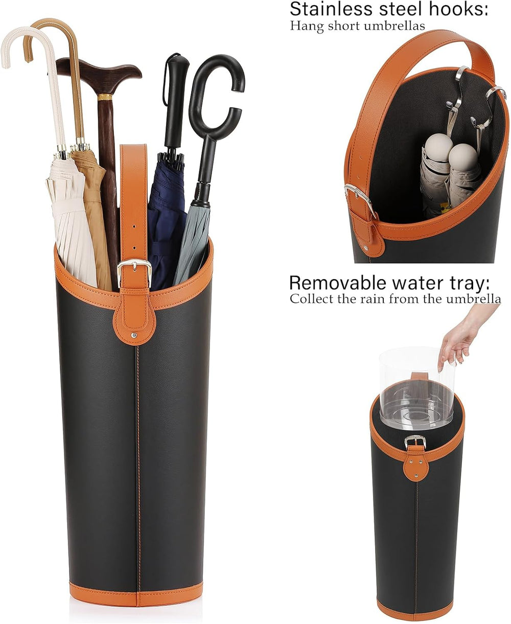 Faux Leather Large Umbrella Holder Entryway,Modern Black Umbrella Rack Stand ...