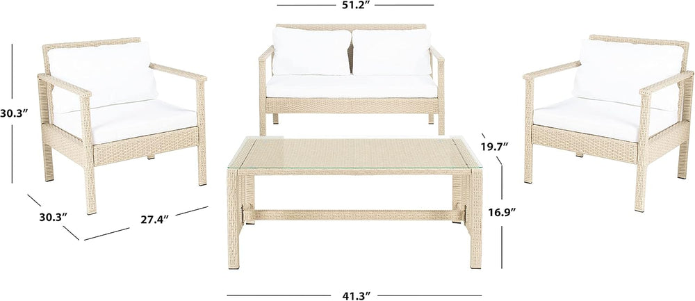 Safavieh Outdoor Collection Garnen Beige Wicker Cushion 4-Piece Living Set PA...