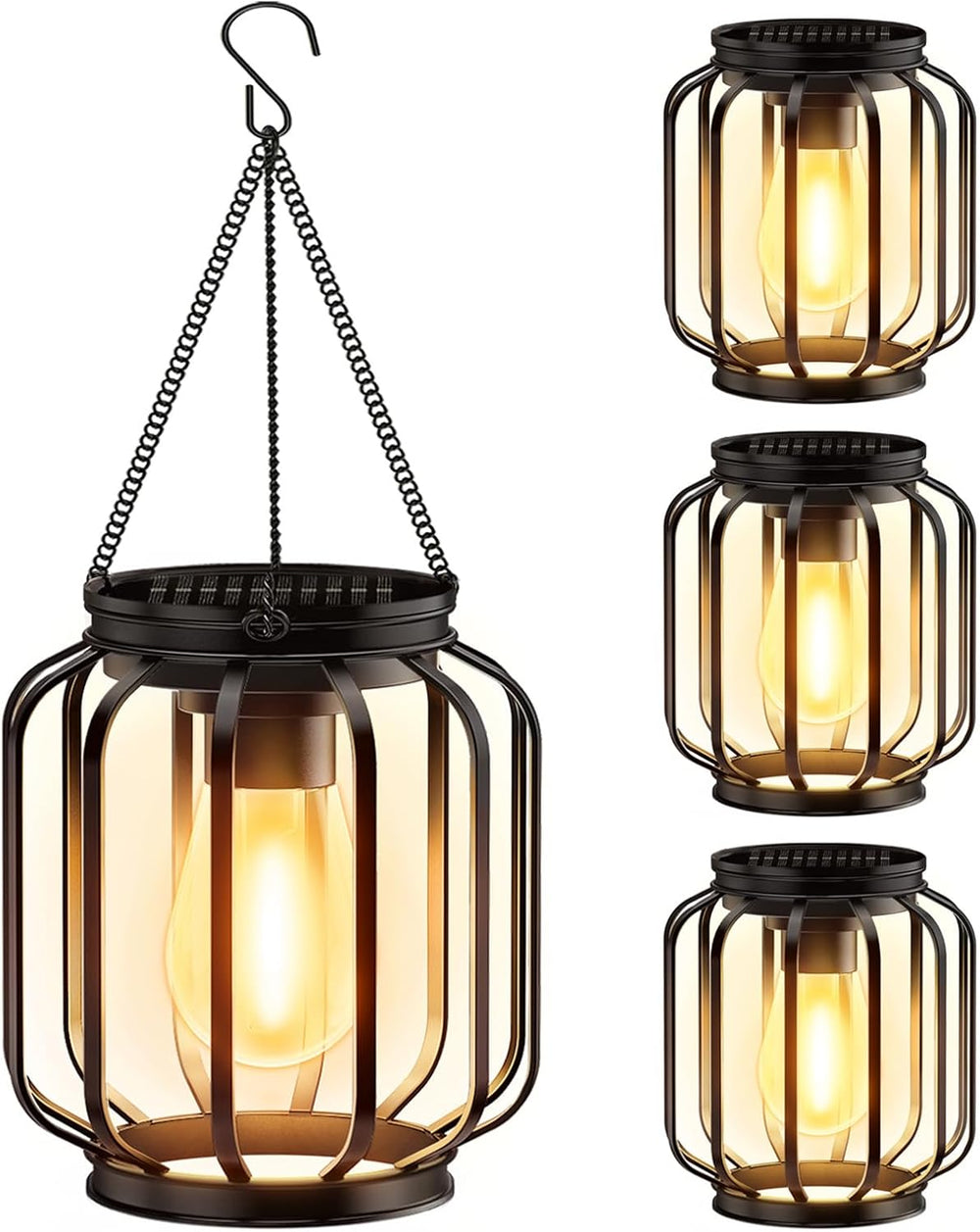 Solar Hanging Lanterns Outdoor Waterproof: 4 Pack Metal Solar-Powered Lights ...