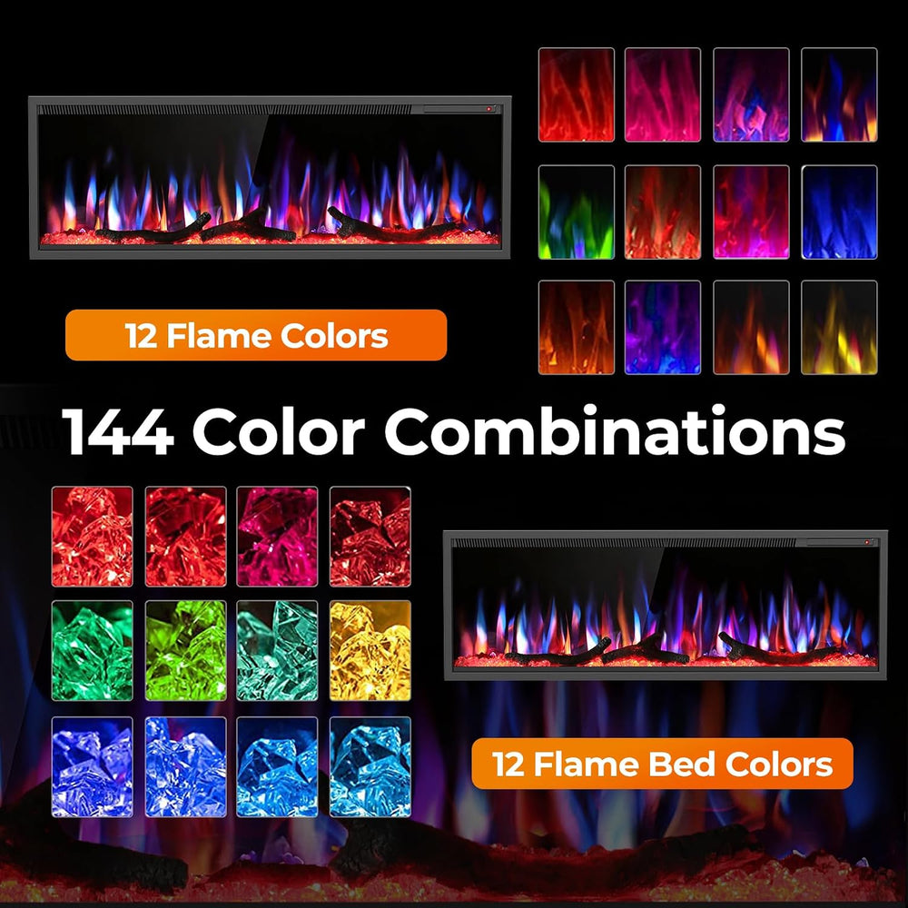 R.W.FLAME 50" Recessed and Wall Mounted Smart Electric Fireplace, Alexa/...