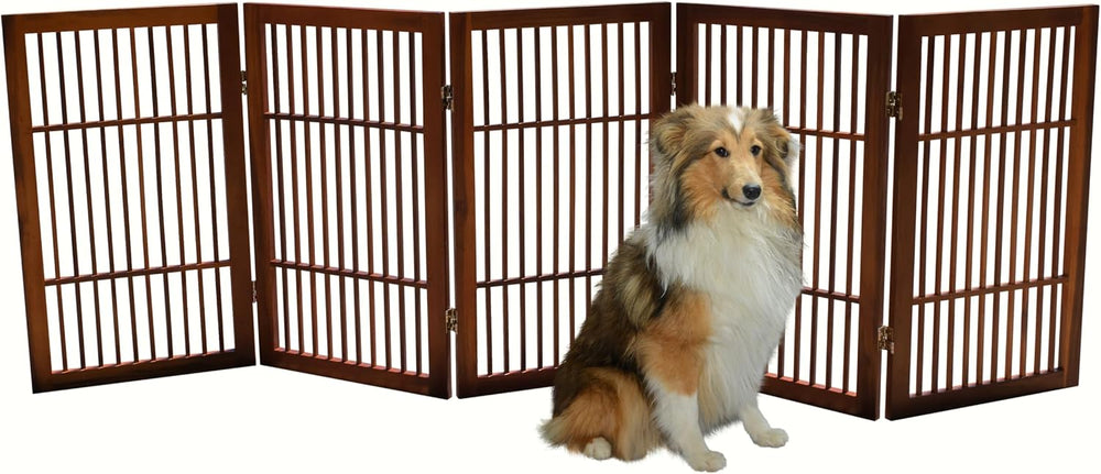 Urnporium Pet Dog Gate Freestanding, Strong Durable Folding Wooden Fence, Por...