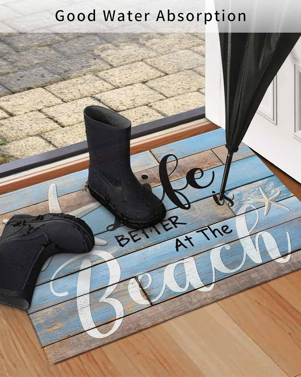 Front Door Mat Indoor Outdoor Entrance, Life is Better at The Beach Starfish ...