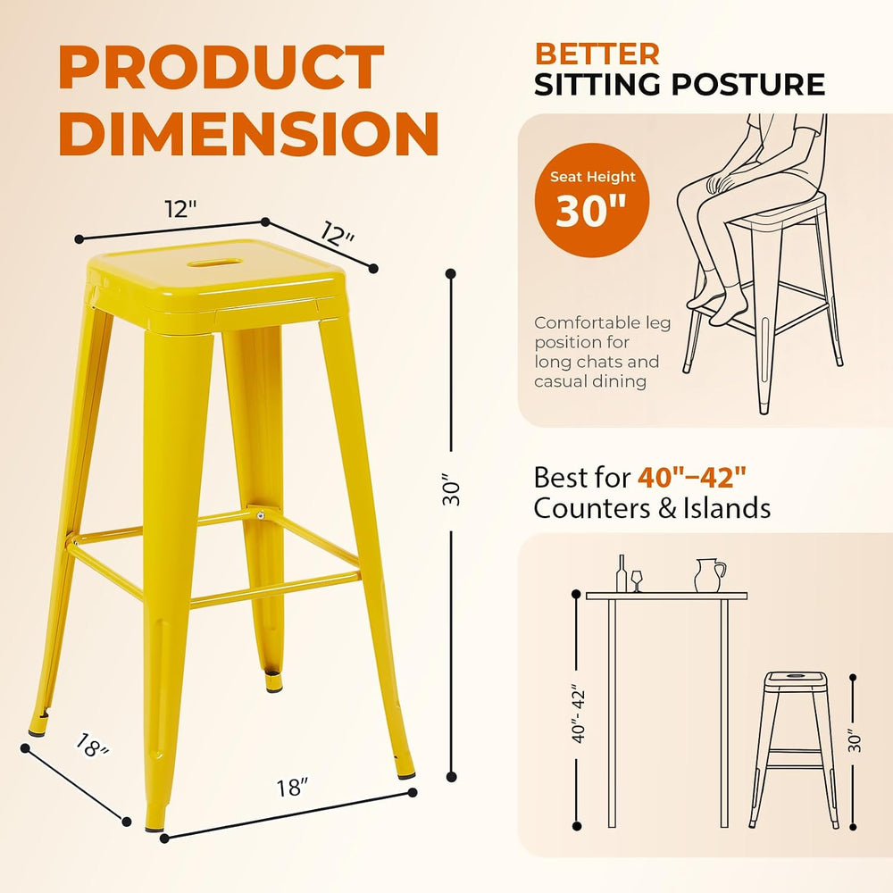 Daisy Yellow Metal Bar Stools Set of 2, 30" inch