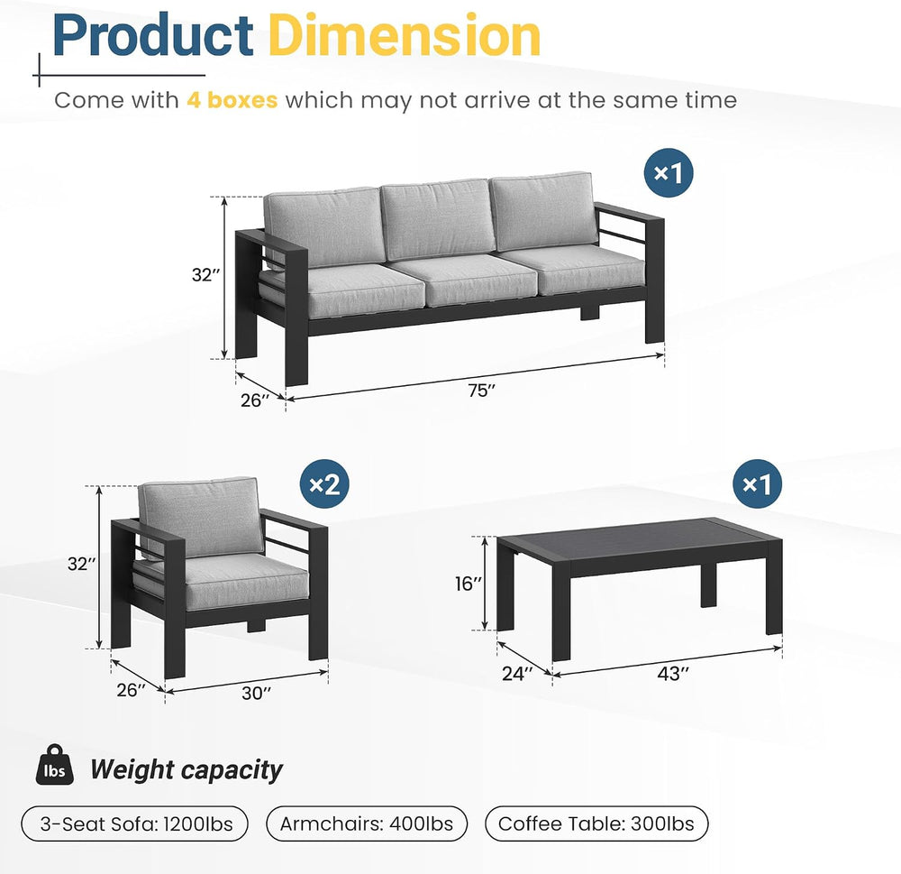 Solaste Aluminum Patio Furniture Set for All Weather, Oversized Outdoor Furni...