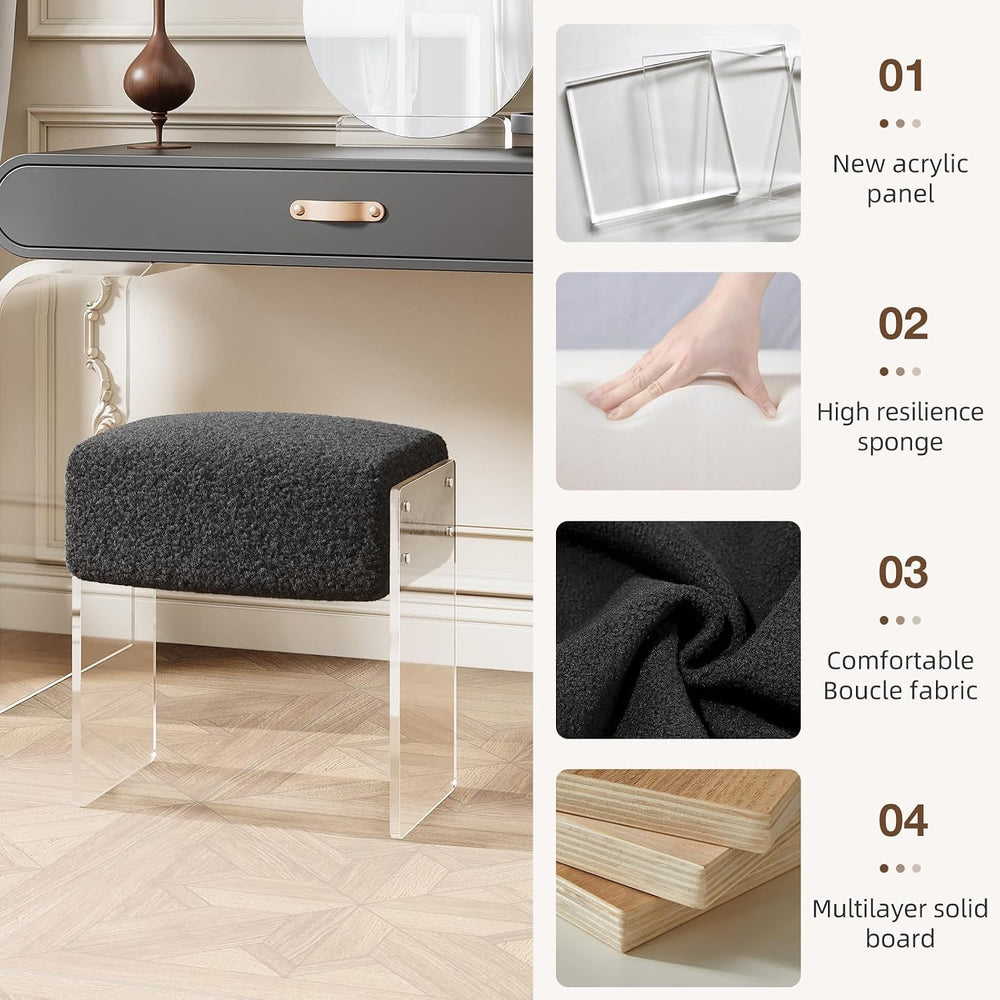 Vanity Stool Chair and Foot Rest -Modern Vanity Stool and Footstool with Wool...