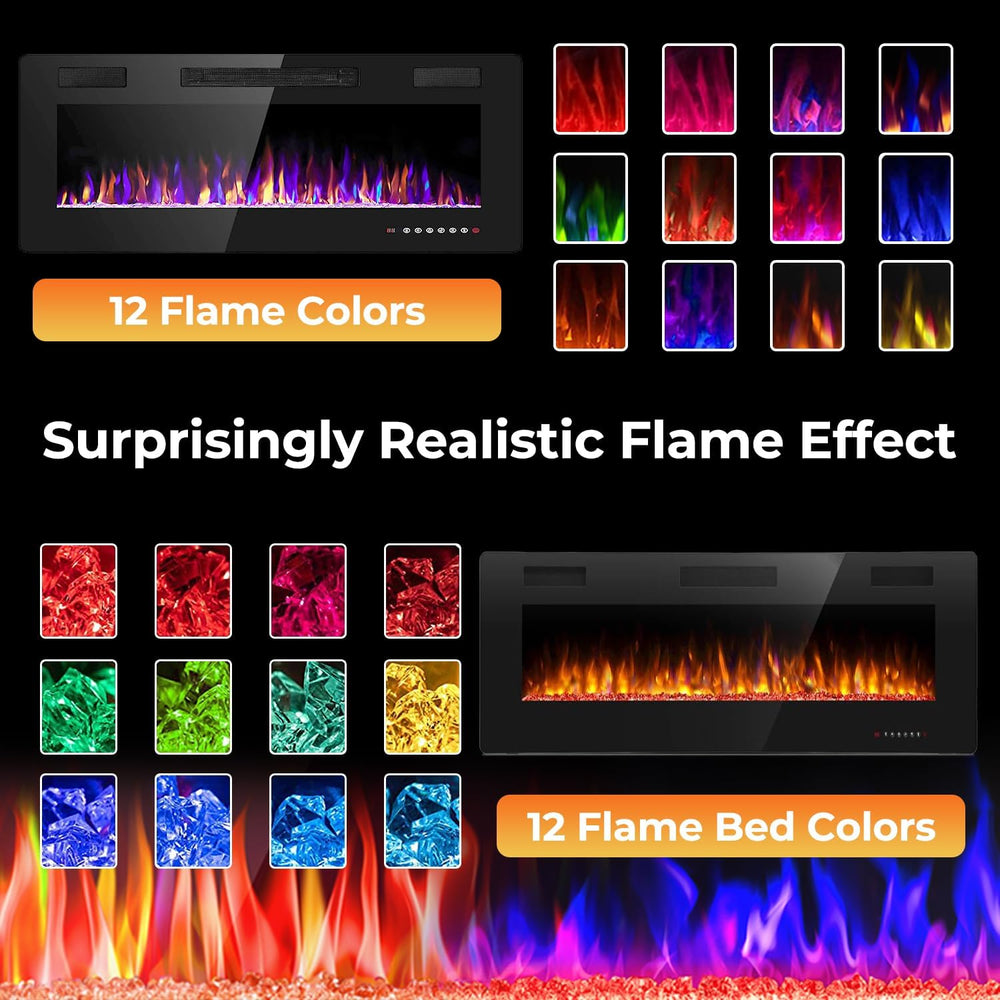 36" Electric Fireplace Insert Recessed and Wall Mounted, 750/1500W Ultra...