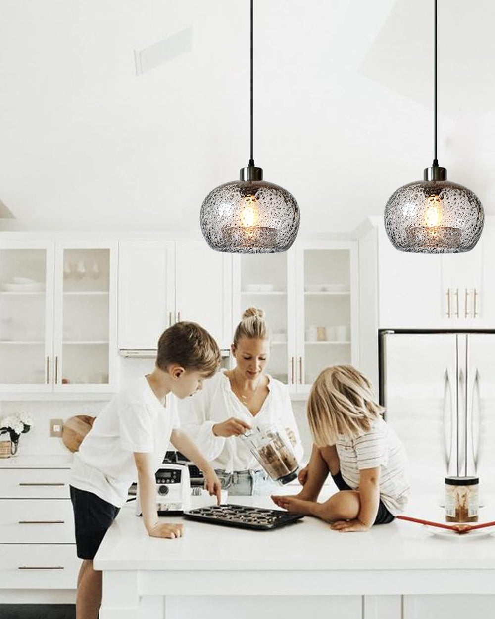CASAMOTION Glass Pendant Lights, Marble Clear, 2 Pack