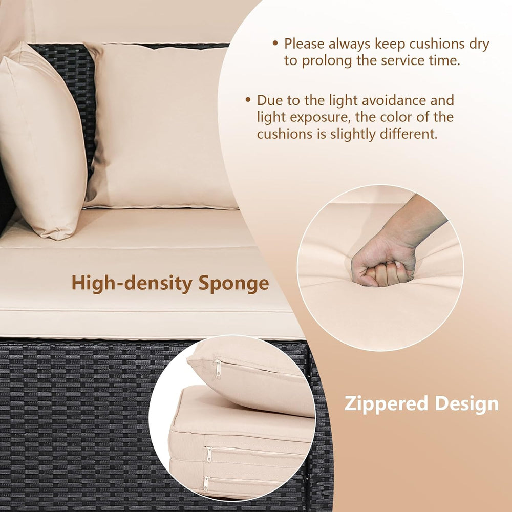 HAPPYGRILL Outdoor Wicker Lounge Daybed, Hand-Woven PE Rattan Daybed, Patio L...