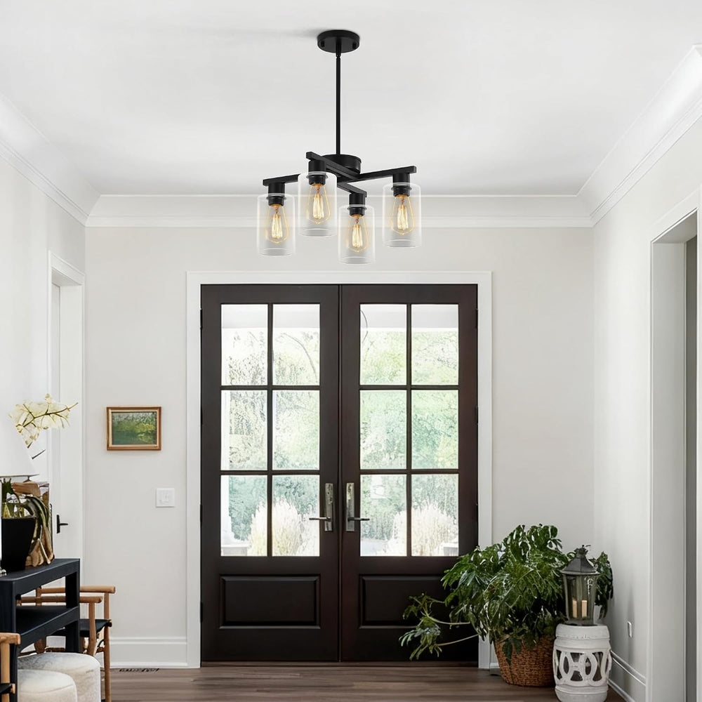 4-Light Modern Farmhouse Black Chandelier, Dining Room Light Fixture Over Tab...
