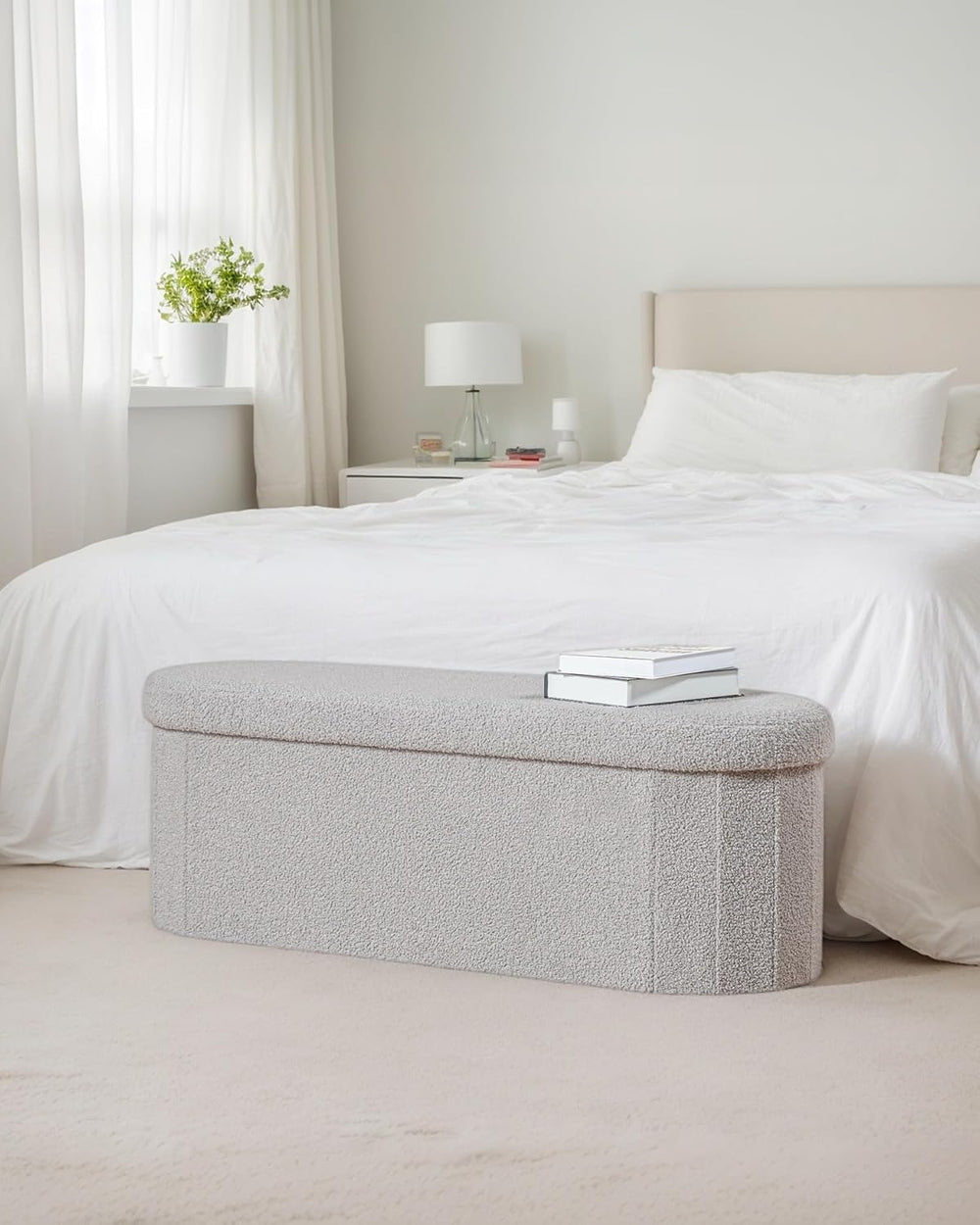 43.3 Inches Foldable Storage Ottoman Bench, Oval Footrest
