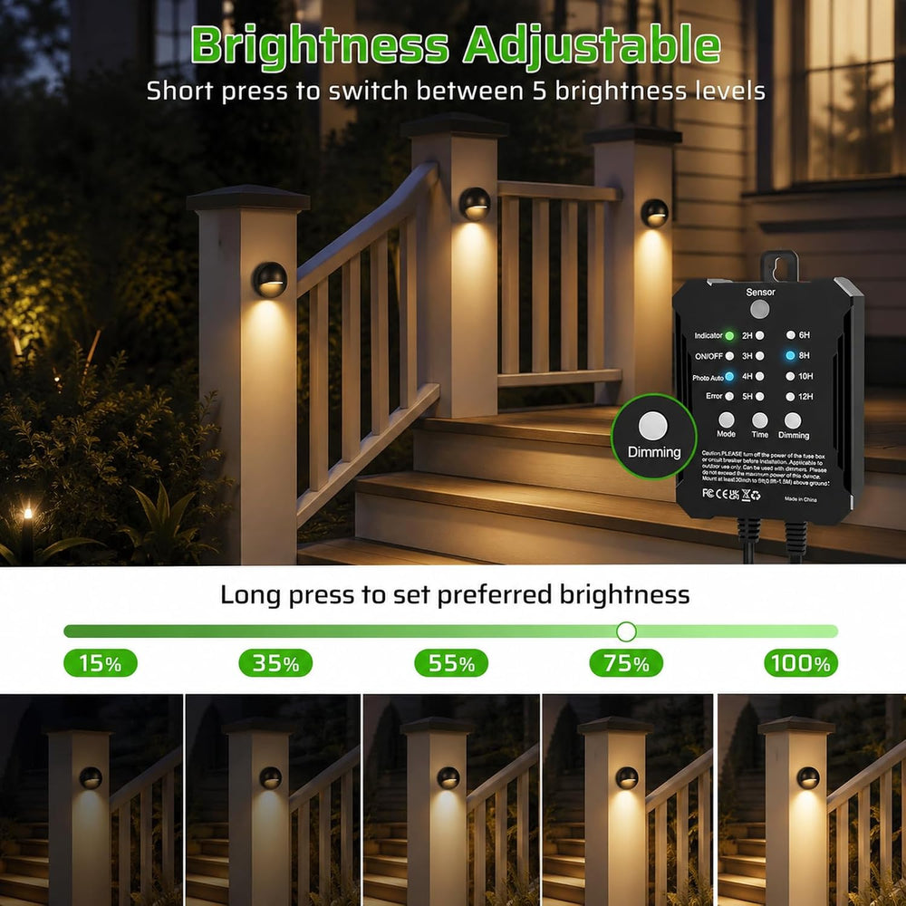 8 Pack Low Voltage LED Deck Lights Kit with Plug-in Transformer, Dusk-to-Dawn...