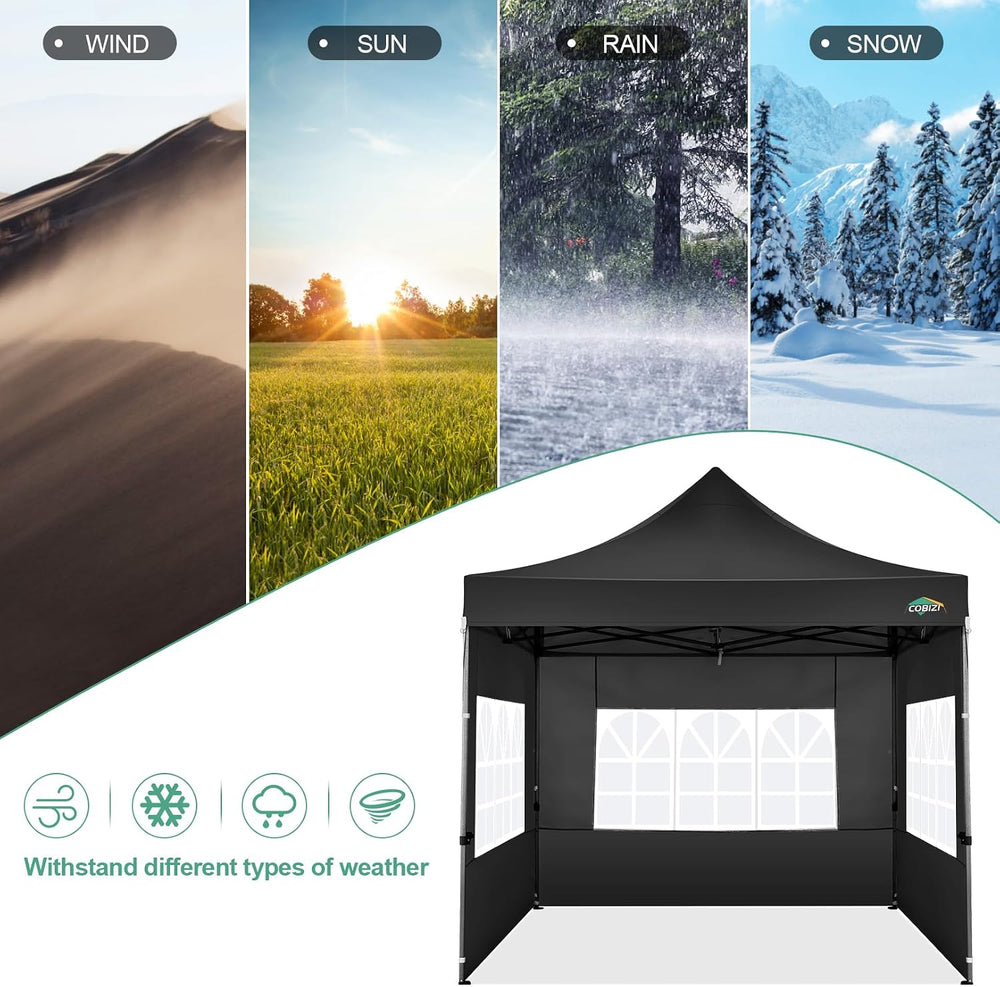 COBIZI 10x10 Heavy Duty Pop Up Canopy Tent with Sidewalls, Easy Up Canopy