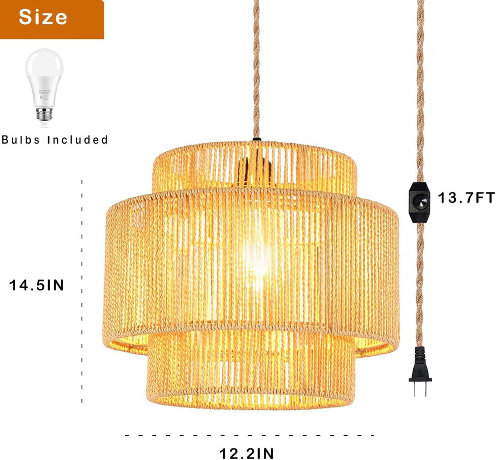 QIYIZM Plug in Pendant Light Hanging Lights with Plug in Cord Hanging Lamp Bo...