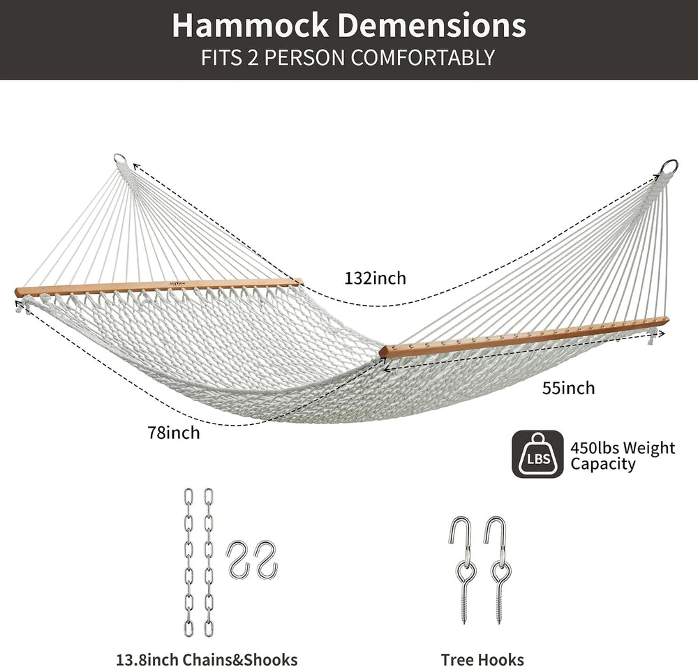 JoyView Traditional Rope Double Hammock - Hand Woven Polyester Hammock with H...