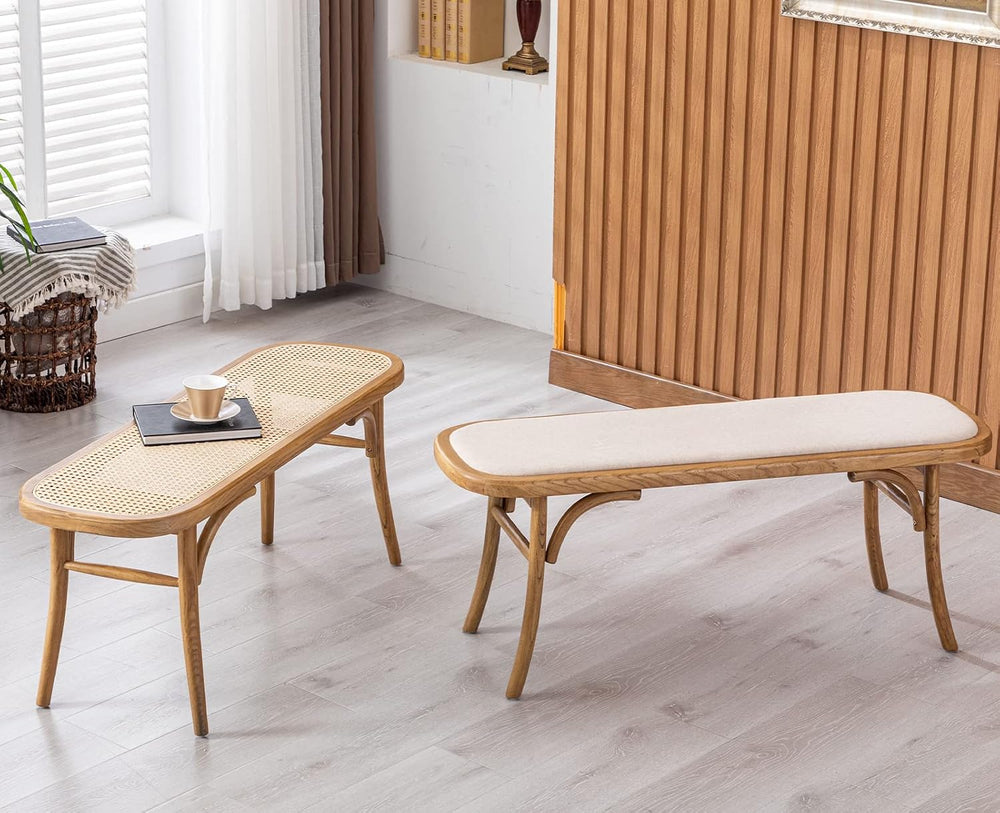 Kmax Upholstered Bench Fabric Entryway Bench Rustic Solid Wood 45 Inch for Li...
