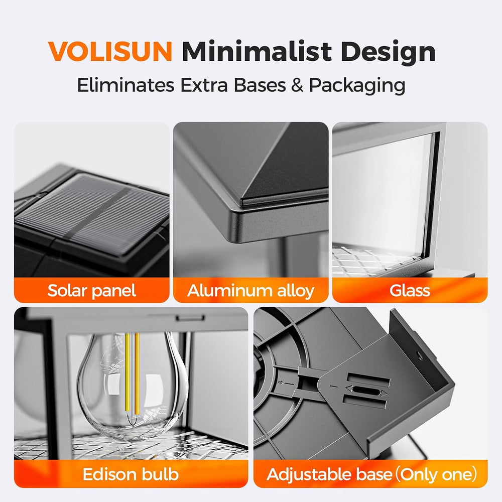 VOLISUN Metal Solar Post Cap Lights, Edison Bulb Light 4Pack,Black