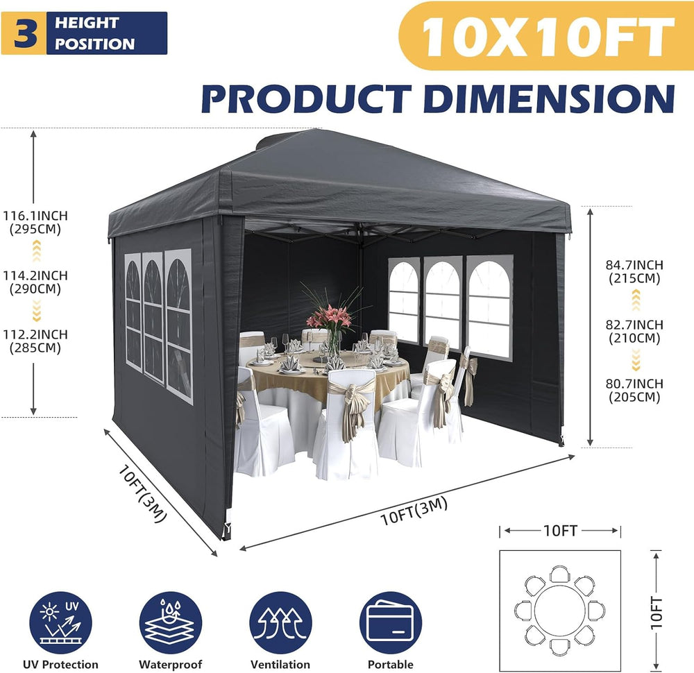 EROMMY Instant 10x10 Pop Up Canopy Tent, Heavy Duty Waterproof Folding Party ...