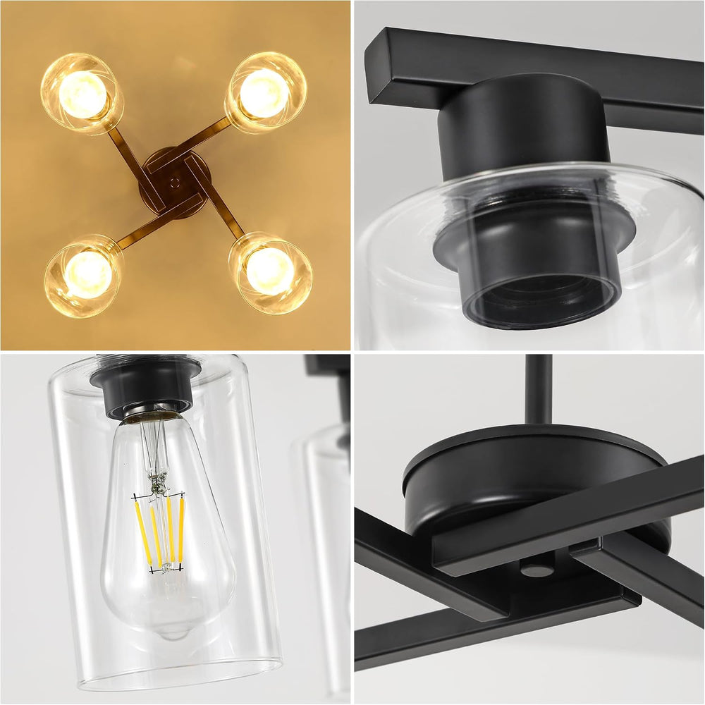 4-Light Black Farmhouse Chandelier, Adjustable Height Pendant Lighting