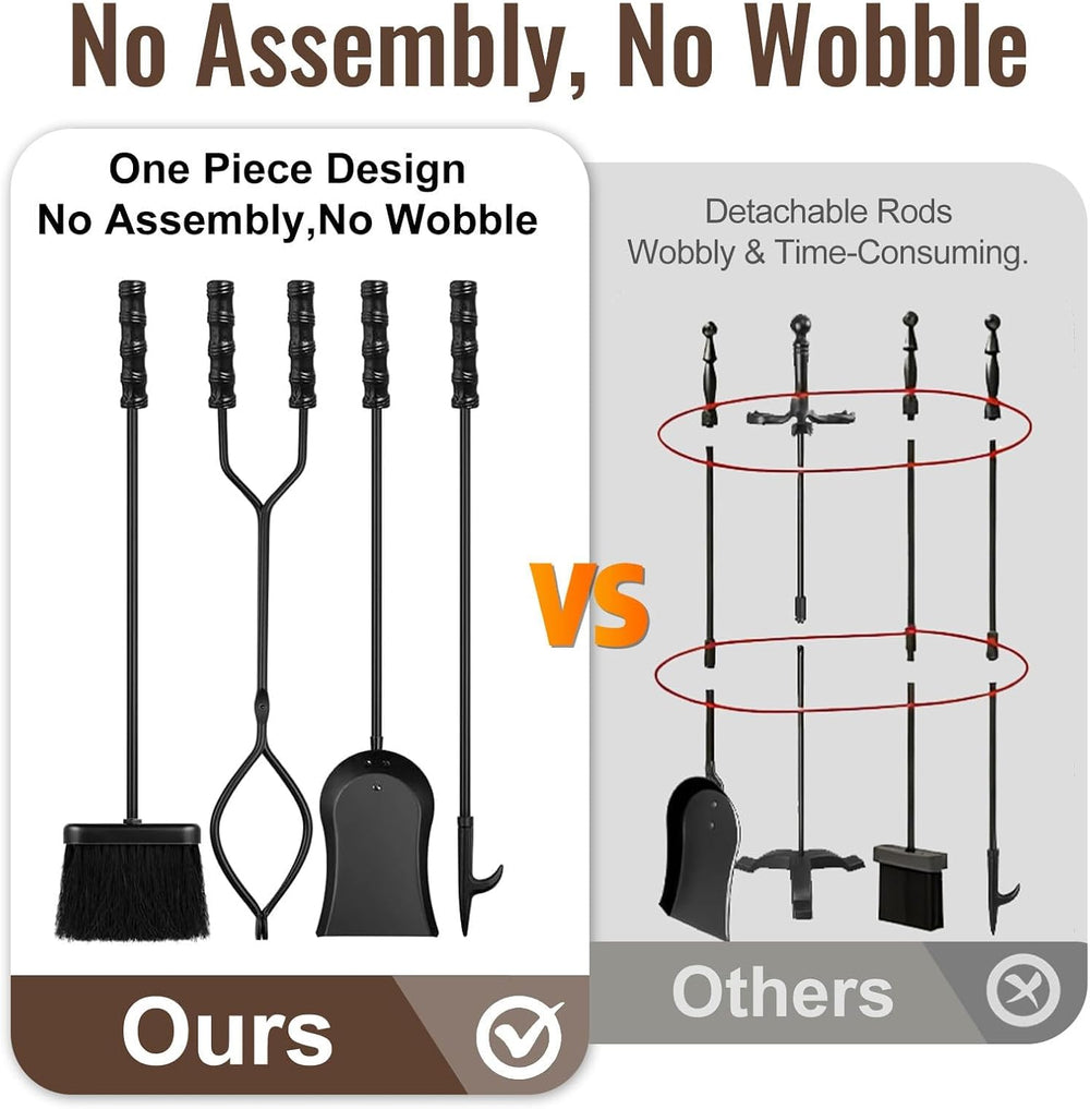 AMAGABELI Garden & Home 5 Pieces Fireplace Tools Sets Wrought Iron Indoor...