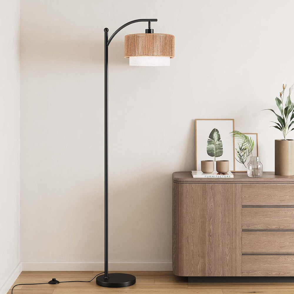 SUNMORY Arc Floor Lamps for Living Room, Rattan Standing lamp with 12W Bulb