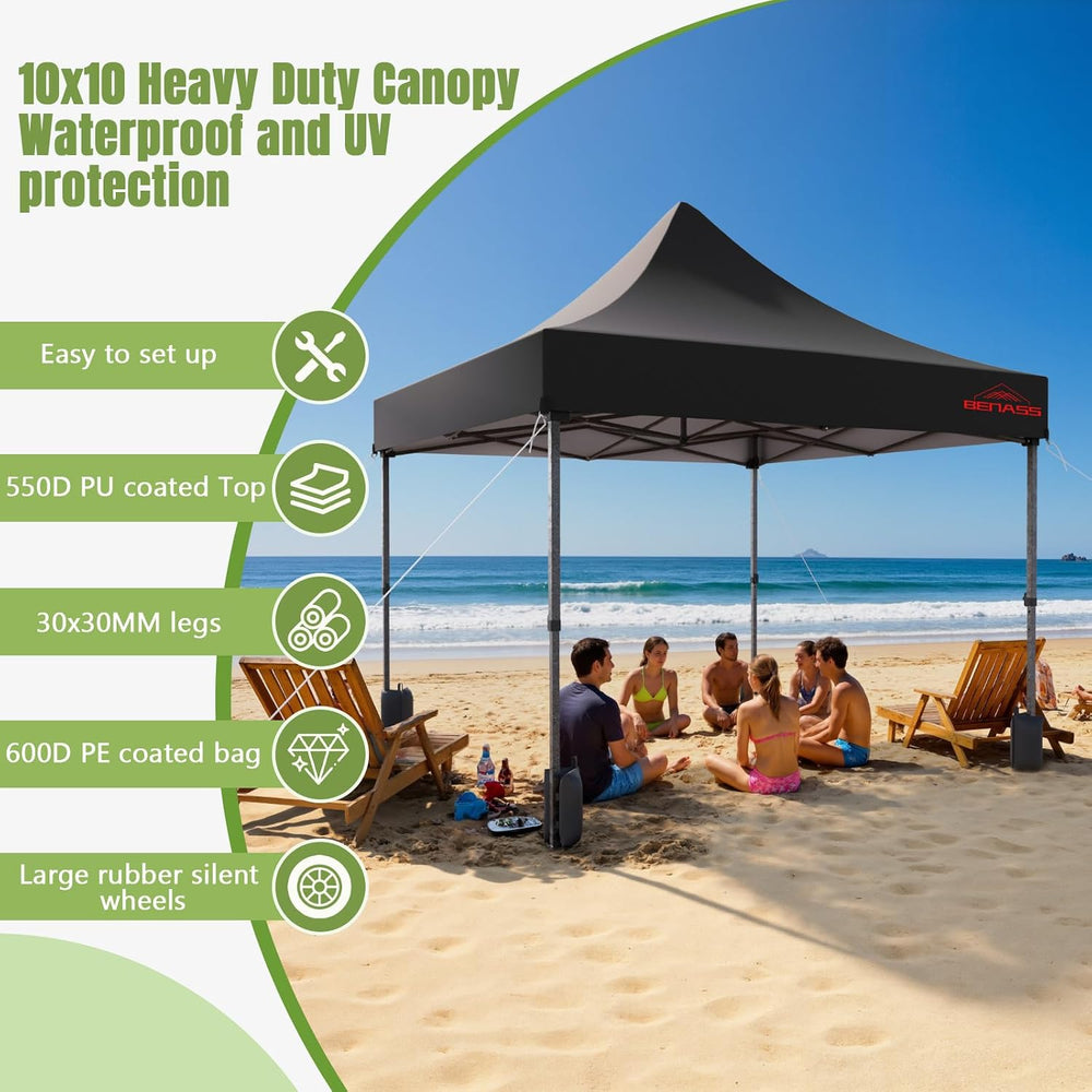 10x10 Heavy Duty Commercial Pop Up Canopy with Sidewalls, Black