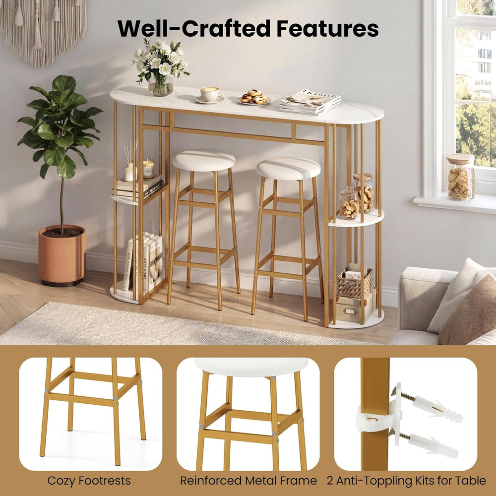 COSTWAY Bar Table Set for 2 with Storage Shelves, Bar Height Dining Set