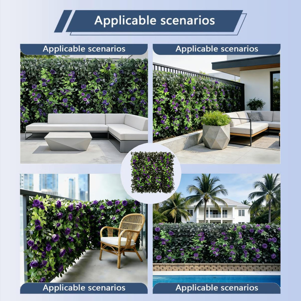 Expandable Privacy Screen with Artificial Flower for Balcony Patio Fence Gree...