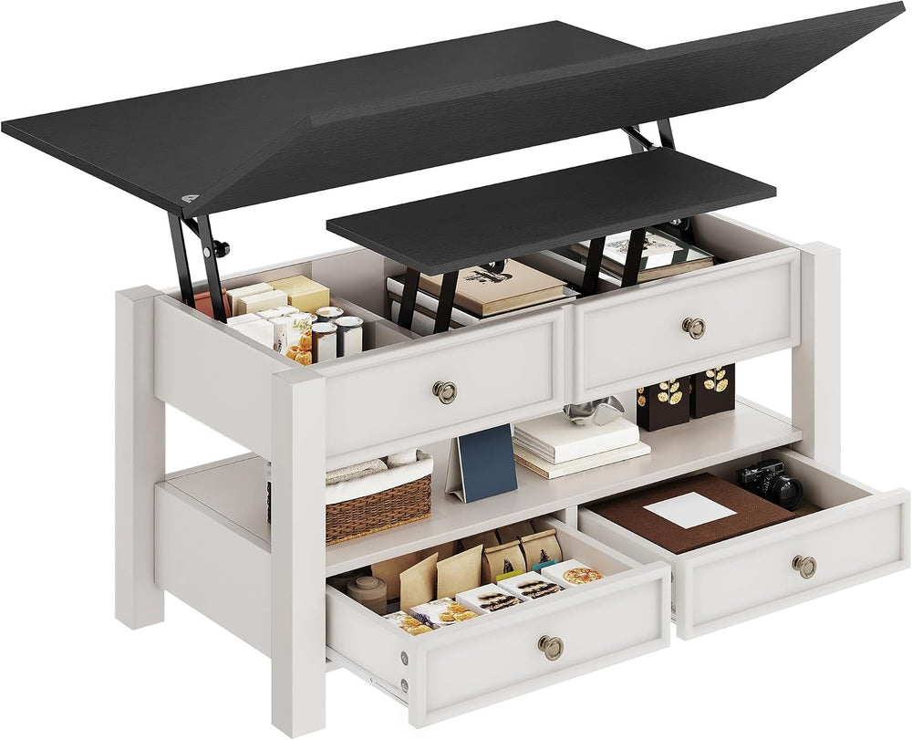 YITAHOME 4-in-1 Lift Top Convertible Coffee Table with Drawers, Black Top