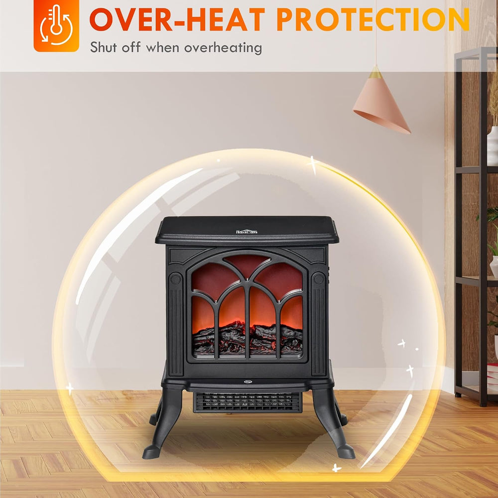 HOMCOM 17" Freestanding Electric Fireplace Stove Heater 750W/1500W Black