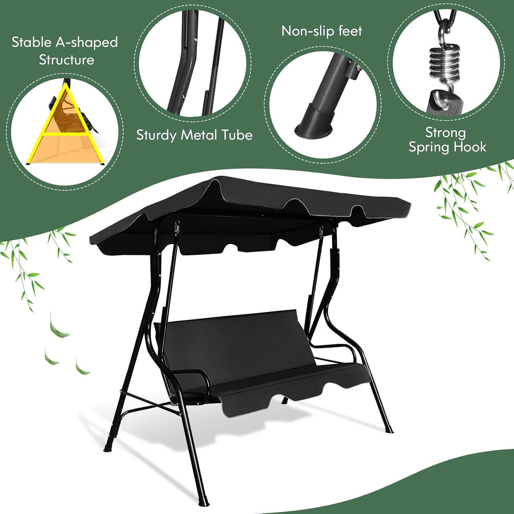 DREAMADE Porch Swing Outdoor, 3 Person Patio Swing w/Removable Cushion, Stand...