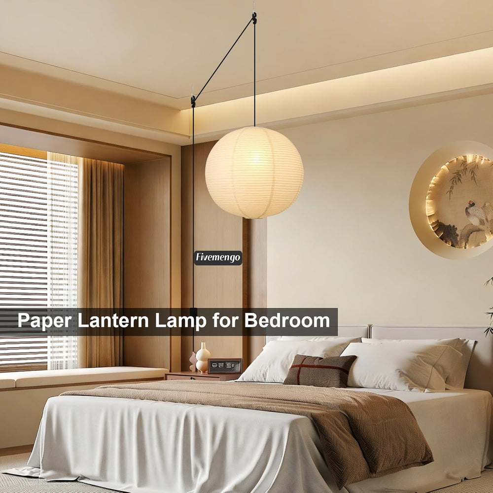 20in Paper Lanterns Plug in Hanging Lamp Off-White 19.7FT Cord