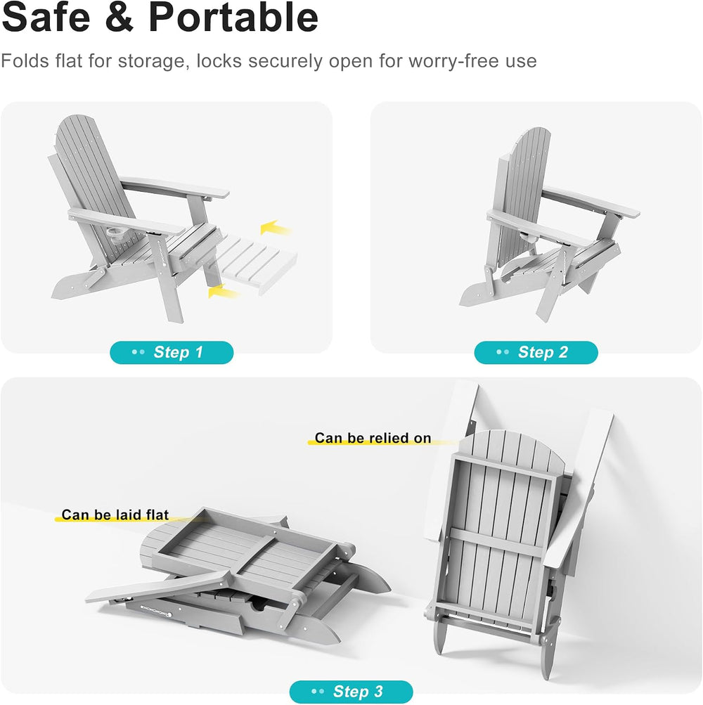HDPE Folding Adirondack Chair with Footrest, 3-Position Adjustable