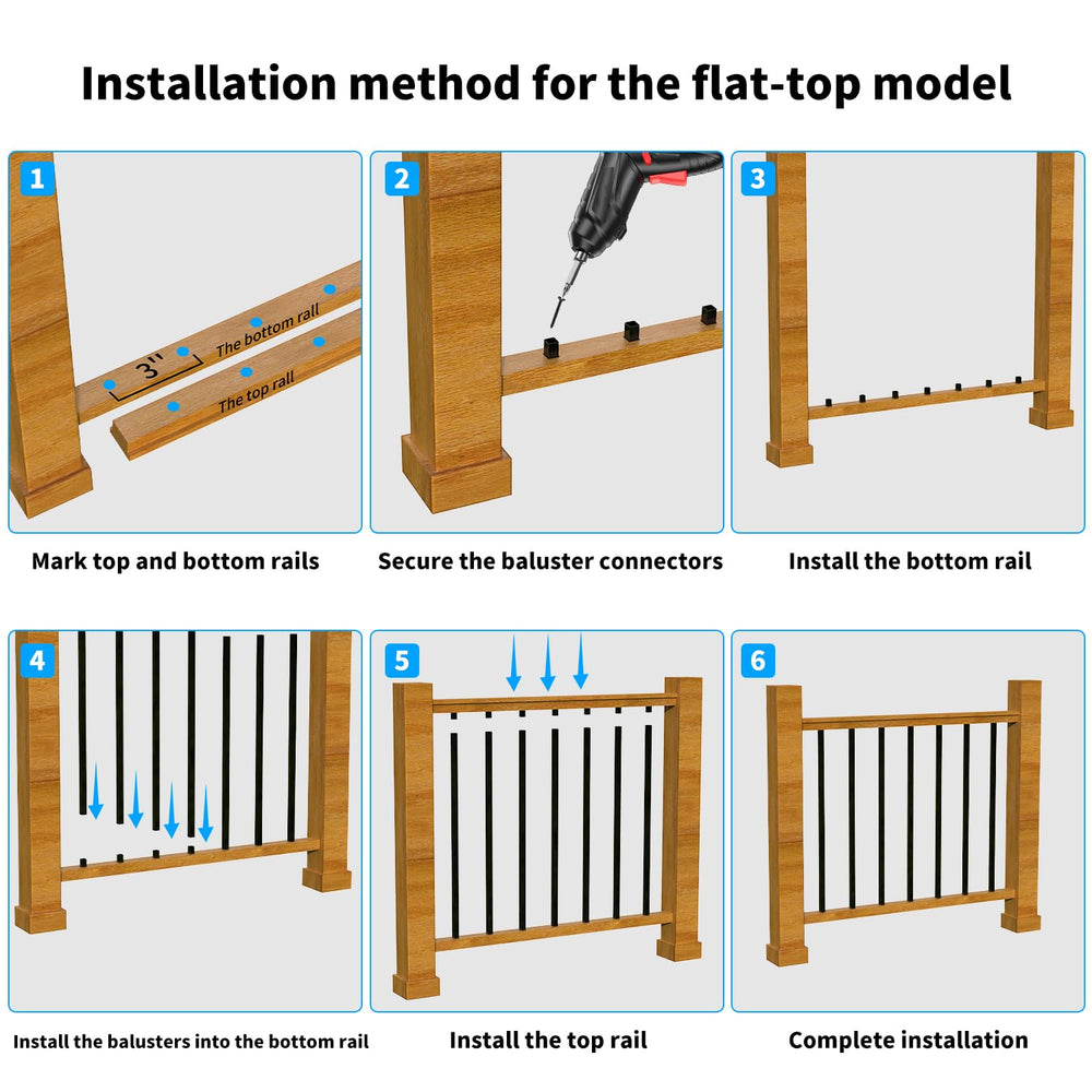 60 Pack 32" Black Square Deck Balusters, Aluminum Deck Spindles with Fla...
