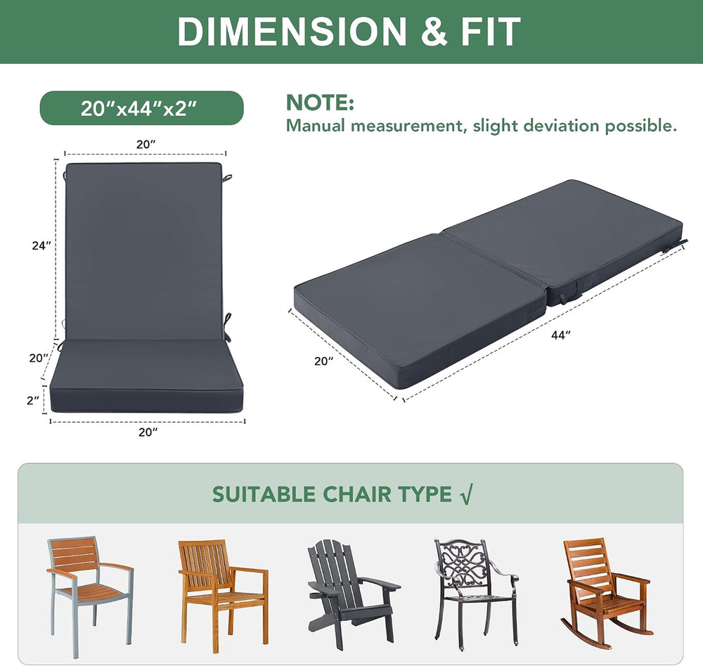 Summsun High Back Outdoor Chair Cushions, 20 x 20 Inch, Dark Grey